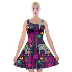 Colorful Elephants Love Background Velvet Skater Dress