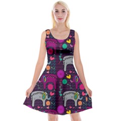 Colorful Elephants Love Background Reversible Velvet Sleeveless Dress by Simbadda