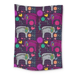 Colorful Elephants Love Background Medium Tapestry