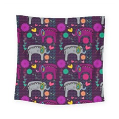 Colorful Elephants Love Background Square Tapestry (Small)