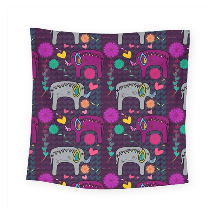 Colorful Elephants Love Background Square Tapestry (Small)