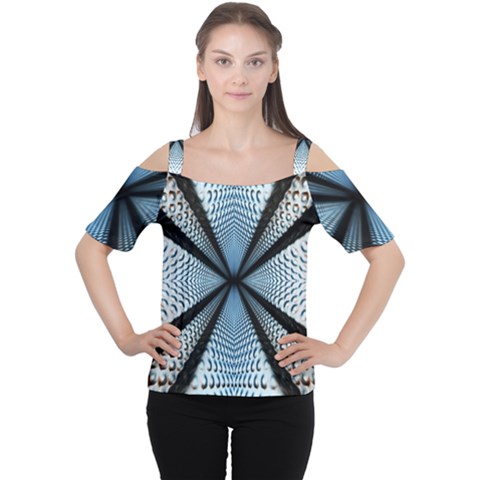 Dimension Metal Abstract Obtained Through Mirroring Women s Cutout Shoulder Tee by Simbadda