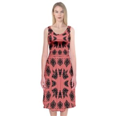 Digital Computer Graphic Seamless Patterned Ornament In A Red Colors For Design Midi Sleeveless Dress by Simbadda