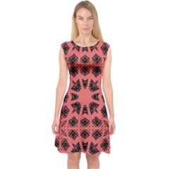 Digital Computer Graphic Seamless Patterned Ornament In A Red Colors For Design Capsleeve Midi Dress by Simbadda