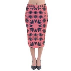 Digital Computer Graphic Seamless Patterned Ornament In A Red Colors For Design Velvet Midi Pencil Skirt by Simbadda