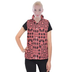 Digital Computer Graphic Seamless Patterned Ornament In A Red Colors For Design Women s Button Up Puffer Vest by Simbadda