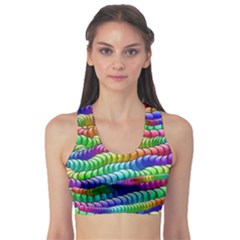 Digitally Created Abstract Rainbow Background Pattern Sports Bra by Simbadda