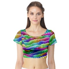 Digitally Created Abstract Rainbow Background Pattern Short Sleeve Crop Top (tight Fit) by Simbadda