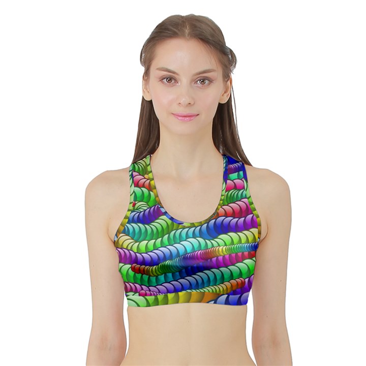 Digitally Created Abstract Rainbow Background Pattern Sports Bra with Border