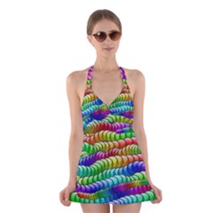 Digitally Created Abstract Rainbow Background Pattern Halter Swimsuit Dress by Simbadda