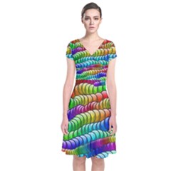 Digitally Created Abstract Rainbow Background Pattern Short Sleeve Front Wrap Dress by Simbadda