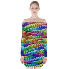 Digitally Created Abstract Rainbow Background Pattern Long Sleeve Off Shoulder Dress by Simbadda