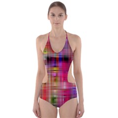 Background Abstract Weave Of Tightly Woven Colors Cut-out One Piece Swimsuit by Simbadda