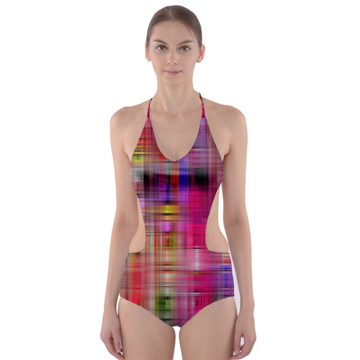 Background Abstract Weave Of Tightly Woven Colors Cut-Out One Piece Swimsuit