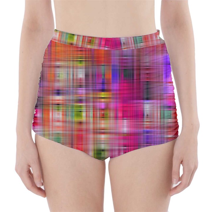 Background Abstract Weave Of Tightly Woven Colors High-Waisted Bikini Bottoms