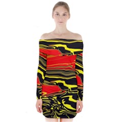 Abstract Clutter Long Sleeve Off Shoulder Dress by Simbadda