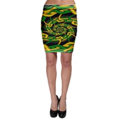 Green Yellow Fractal Vortex In 3d Glass Bodycon Skirt by Simbadda