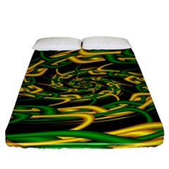 Green Yellow Fractal Vortex In 3d Glass Fitted Sheet (king Size)