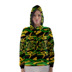 Green Yellow Fractal Vortex In 3d Glass Hooded Wind Breaker (women) by Simbadda