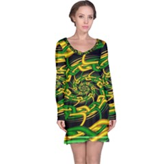 Green Yellow Fractal Vortex In 3d Glass Long Sleeve Nightdress by Simbadda