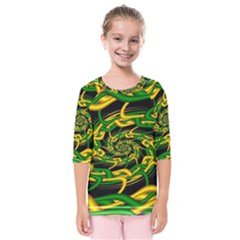 Green Yellow Fractal Vortex In 3d Glass Kids  Quarter Sleeve Raglan Tee