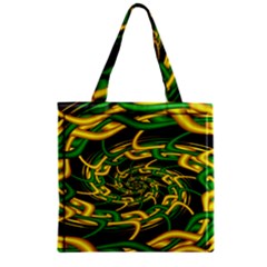 Green Yellow Fractal Vortex In 3d Glass Zipper Grocery Tote Bag by Simbadda