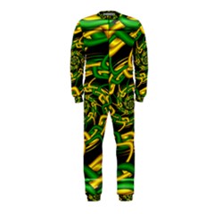 Green Yellow Fractal Vortex In 3d Glass Onepiece Jumpsuit (kids) by Simbadda