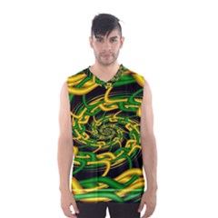 Green Yellow Fractal Vortex In 3d Glass Men s Basketball Tank Top by Simbadda