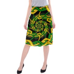 Green Yellow Fractal Vortex In 3d Glass Midi Beach Skirt by Simbadda