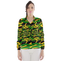 Green Yellow Fractal Vortex In 3d Glass Wind Breaker (women) by Simbadda