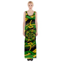 Green Yellow Fractal Vortex In 3d Glass Maxi Thigh Split Dress by Simbadda