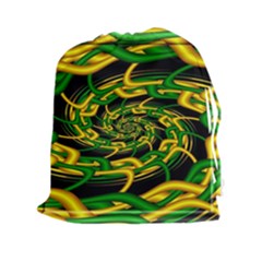 Green Yellow Fractal Vortex In 3d Glass Drawstring Pouches (xxl) by Simbadda