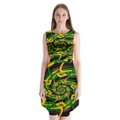 Green Yellow Fractal Vortex In 3d Glass Sleeveless Chiffon Dress  