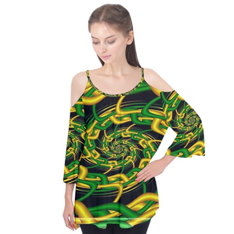 Green Yellow Fractal Vortex In 3d Glass Flutter Tees by Simbadda