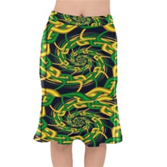 Green Yellow Fractal Vortex In 3d Glass Mermaid Skirt by Simbadda