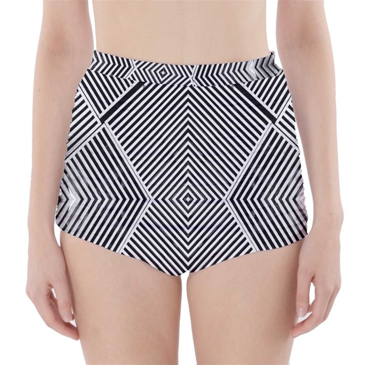 Black And White Line Abstract High-Waisted Bikini Bottoms