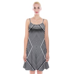 Black And White Line Abstract Spaghetti Strap Velvet Dress