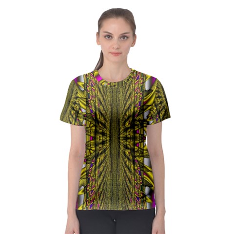 Fractal In Purple And Gold Women s Sport Mesh Tee by Simbadda