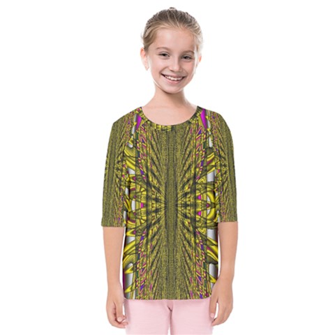 Fractal In Purple And Gold Kids  Quarter Sleeve Raglan Tee by Simbadda