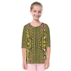 Fractal In Purple And Gold Kids  Quarter Sleeve Raglan Tee