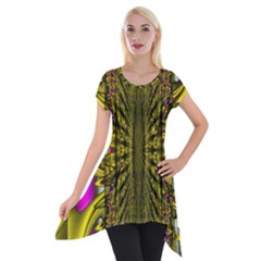 Fractal In Purple And Gold Short Sleeve Side Drop Tunic