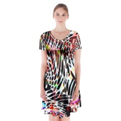 Abstract Composition Digital Processing Short Sleeve V-neck Flare Dress