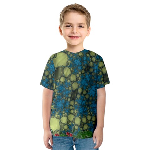 Holly Frame With Stone Fractal Background Kids  Sport Mesh Tee by Simbadda