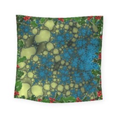 Holly Frame With Stone Fractal Background Square Tapestry (small)