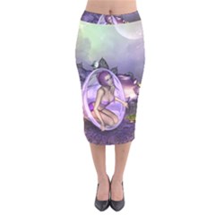 Wonderful Fairy In The Wonderland , Colorful Landscape Velvet Midi Pencil Skirt by FantasyWorld7