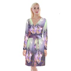 Wonderful Fairy In The Wonderland , Colorful Landscape Long Sleeve Velvet Front Wrap Dress by FantasyWorld7