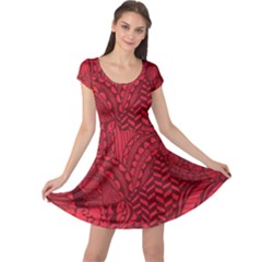 Deep Red Background Abstract Cap Sleeve Dresses by Simbadda