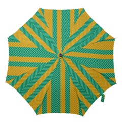 Green And Orange Herringbone Wallpaper Pattern Background Hook Handle Umbrellas (small) by Simbadda