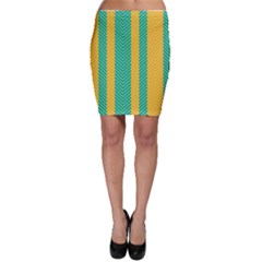 Green And Orange Herringbone Wallpaper Pattern Background Bodycon Skirt by Simbadda