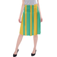 Green And Orange Herringbone Wallpaper Pattern Background Midi Beach Skirt by Simbadda